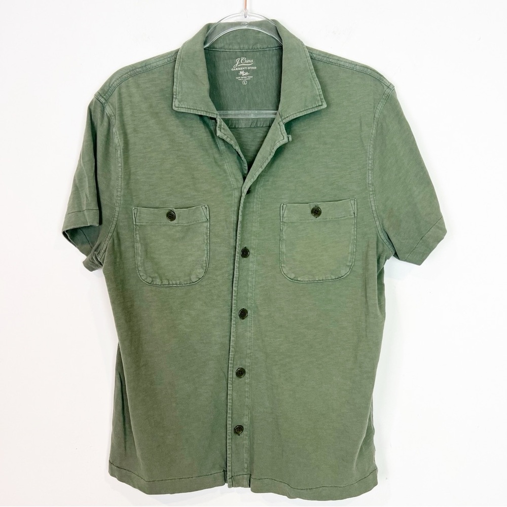 J. CREW GREEN BUTTON FRONT GARMENT DYED SHORT SLEEVE CAMP SHIRT MENS LARGE